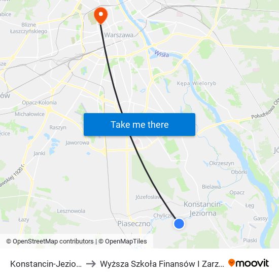 Konstancin-Jeziorna Tabita 01 to Wyższa Szkoła Finansów I Zarządzania W Warszawie map