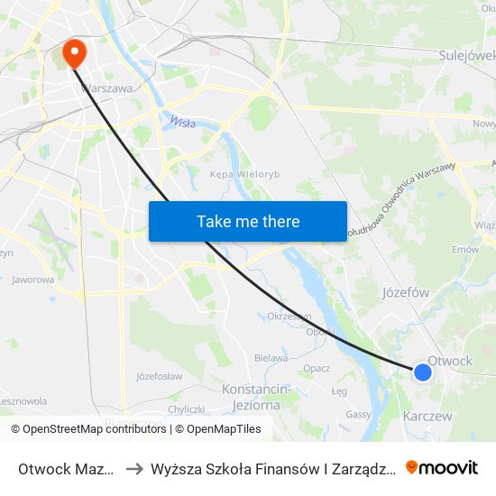 Otwock Mazurska to Wyższa Szkoła Finansów I Zarządzania W Warszawie map