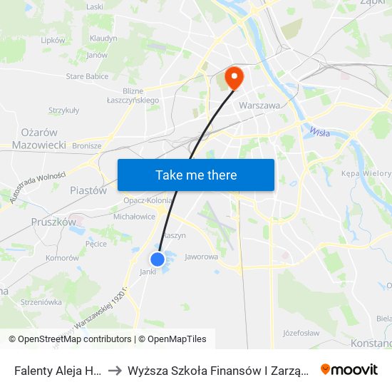 Falenty Aleja Hrabska 01 to Wyższa Szkoła Finansów I Zarządzania W Warszawie map