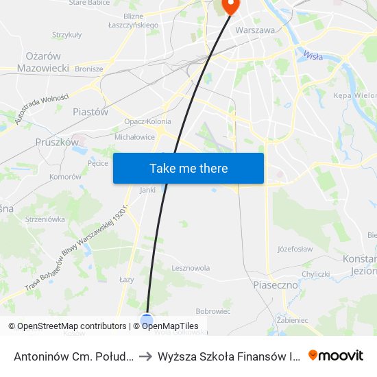 Antoninów Cm. Południowy-Brama Płd. to Wyższa Szkoła Finansów I Zarządzania W Warszawie map