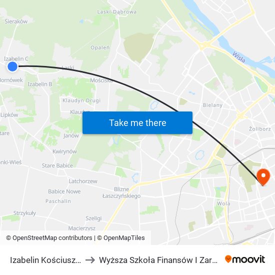 Izabelin Kościuszki - Szkoła 02 to Wyższa Szkoła Finansów I Zarządzania W Warszawie map