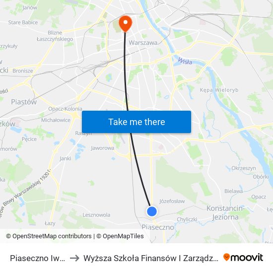 Piaseczno Iwiczna 02 to Wyższa Szkoła Finansów I Zarządzania W Warszawie map