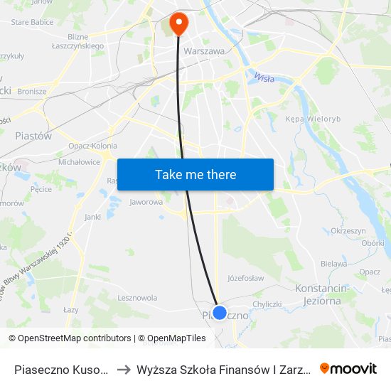 Piaseczno Kusocińskiego 01 to Wyższa Szkoła Finansów I Zarządzania W Warszawie map