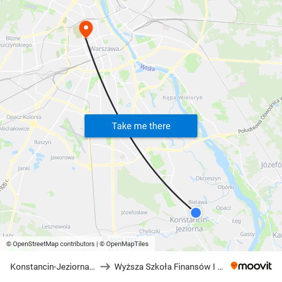 Konstancin-Jeziorna Mirków - Szkoła 02 to Wyższa Szkoła Finansów I Zarządzania W Warszawie map