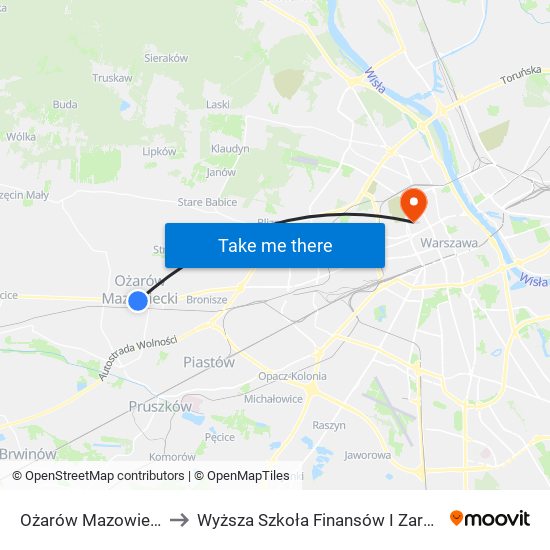 Ożarów Mazowiecki 3 Maja 01 to Wyższa Szkoła Finansów I Zarządzania W Warszawie map