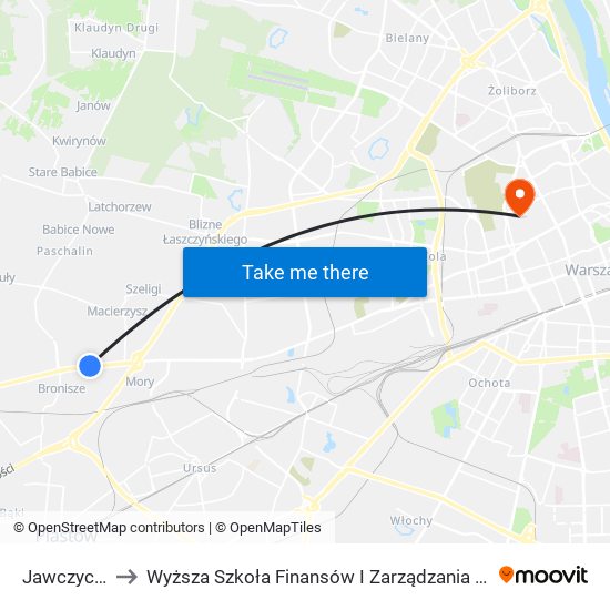 Jawczyce 02 to Wyższa Szkoła Finansów I Zarządzania W Warszawie map