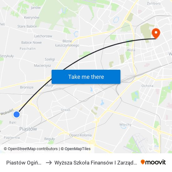 Piastów Ogińskiego 02 to Wyższa Szkoła Finansów I Zarządzania W Warszawie map