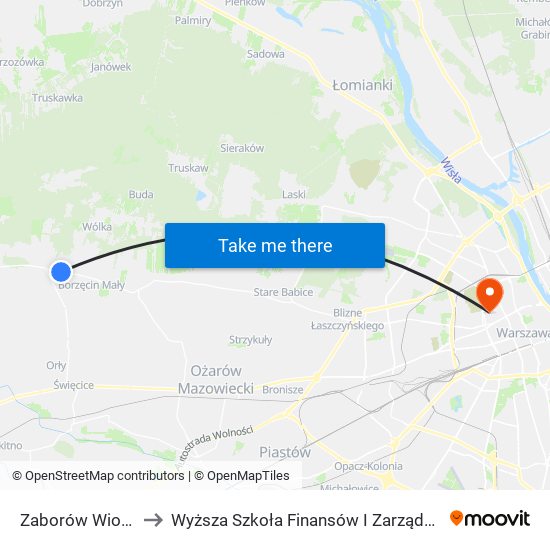 Zaborów Wiosenna 02 to Wyższa Szkoła Finansów I Zarządzania W Warszawie map