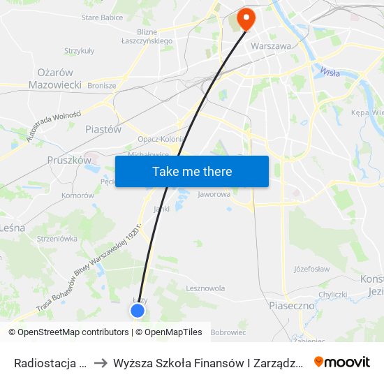 Radiostacja Łazy 01 to Wyższa Szkoła Finansów I Zarządzania W Warszawie map