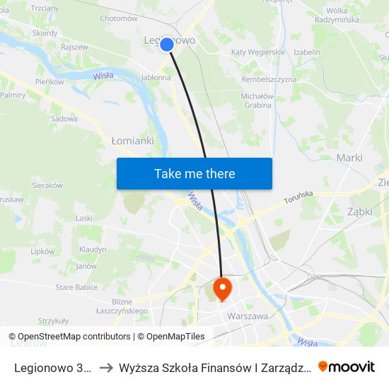 Legionowo 3 Maja 01 to Wyższa Szkoła Finansów I Zarządzania W Warszawie map