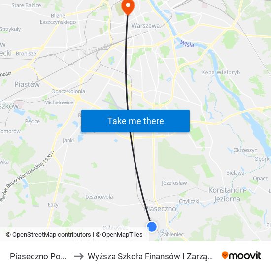 Piaseczno Pomorska 02 to Wyższa Szkoła Finansów I Zarządzania W Warszawie map