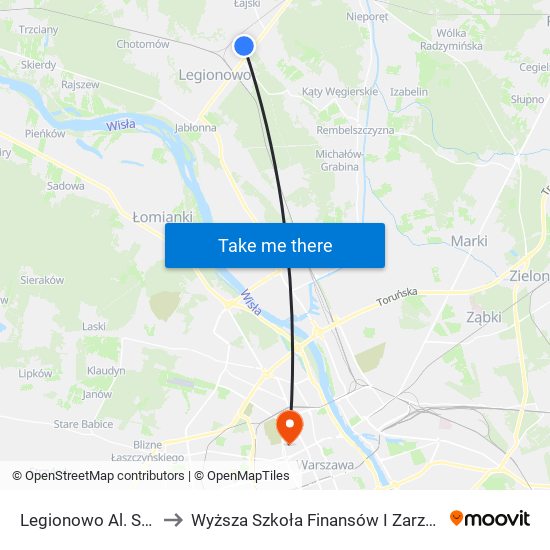 Legionowo Al. Sybiraków 02 to Wyższa Szkoła Finansów I Zarządzania W Warszawie map