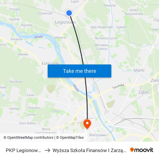 PKP Legionowo Piaski 01 to Wyższa Szkoła Finansów I Zarządzania W Warszawie map