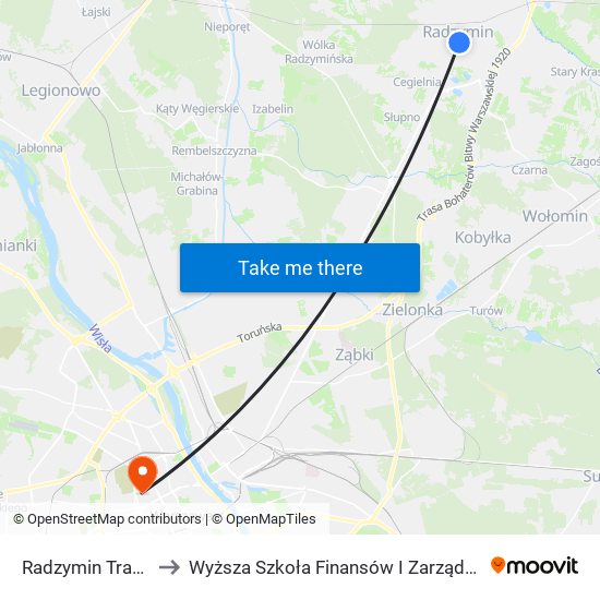 Radzymin Traugutta 02 to Wyższa Szkoła Finansów I Zarządzania W Warszawie map