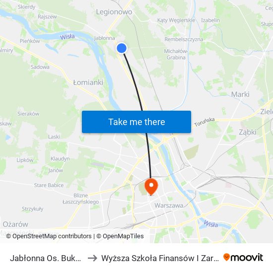 Jabłonna Os. Bukowy Dworek 02 to Wyższa Szkoła Finansów I Zarządzania W Warszawie map