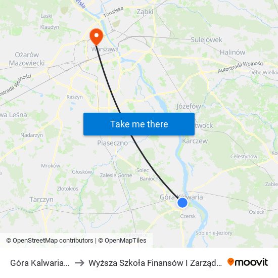 Góra Kalwaria Rynek 01 to Wyższa Szkoła Finansów I Zarządzania W Warszawie map