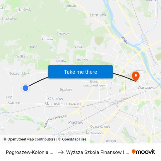 Pogroszew Kolonia to Wyższa Szkoła Finansów I Zarządzania W Warszawie map