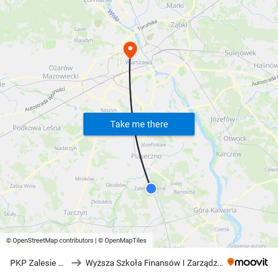 PKP Zalesie Górne 01 to Wyższa Szkoła Finansów I Zarządzania W Warszawie map