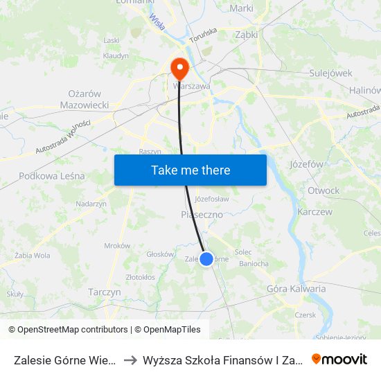 Zalesie Górne Wiekowej Sosny 01 to Wyższa Szkoła Finansów I Zarządzania W Warszawie map