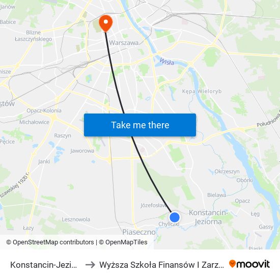 Konstancin-Jeziorna Dolna 02 to Wyższa Szkoła Finansów I Zarządzania W Warszawie map