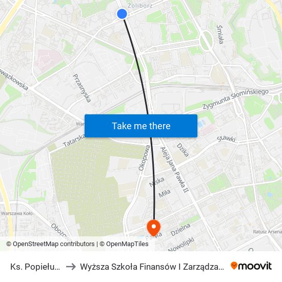 Ks. Popiełuszki 01 to Wyższa Szkoła Finansów I Zarządzania W Warszawie map