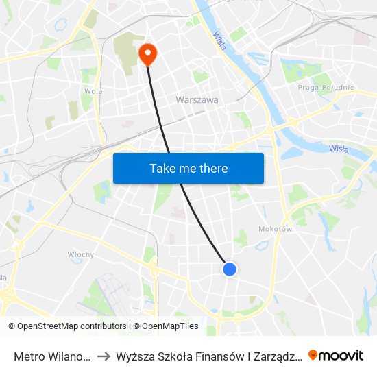 Metro Wilanowska 02 to Wyższa Szkoła Finansów I Zarządzania W Warszawie map