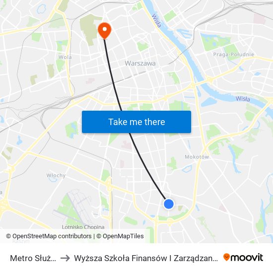 Metro Służew 04 to Wyższa Szkoła Finansów I Zarządzania W Warszawie map