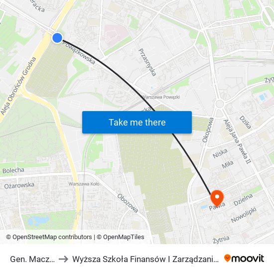 Gen. Maczka to Wyższa Szkoła Finansów I Zarządzania W Warszawie map