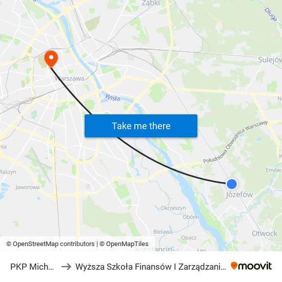 PKP Michalin 01 to Wyższa Szkoła Finansów I Zarządzania W Warszawie map