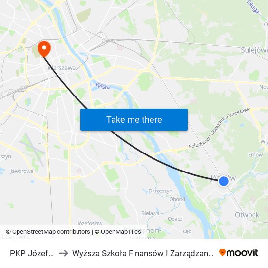 PKP Józefów 01 to Wyższa Szkoła Finansów I Zarządzania W Warszawie map