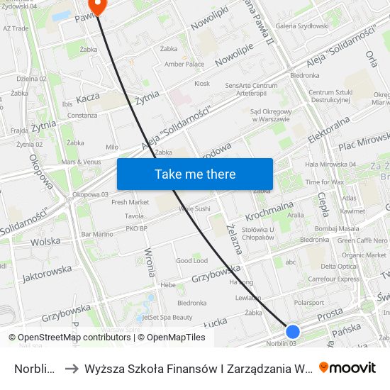 Norblin to Wyższa Szkoła Finansów I Zarządzania W Warszawie map