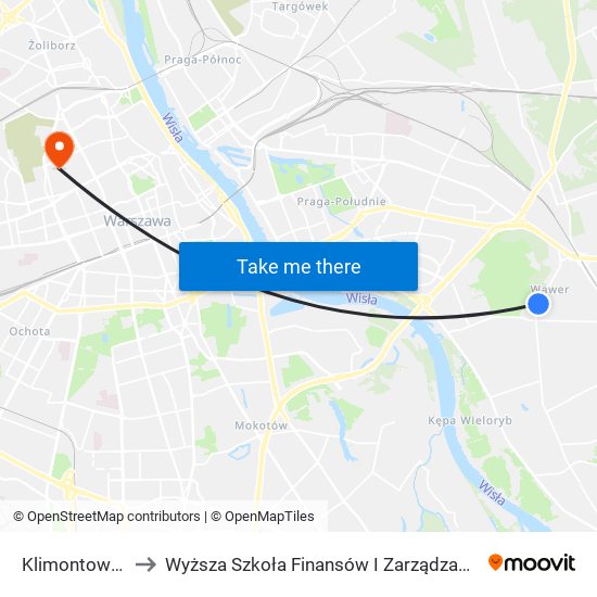 Klimontowska 01 to Wyższa Szkoła Finansów I Zarządzania W Warszawie map