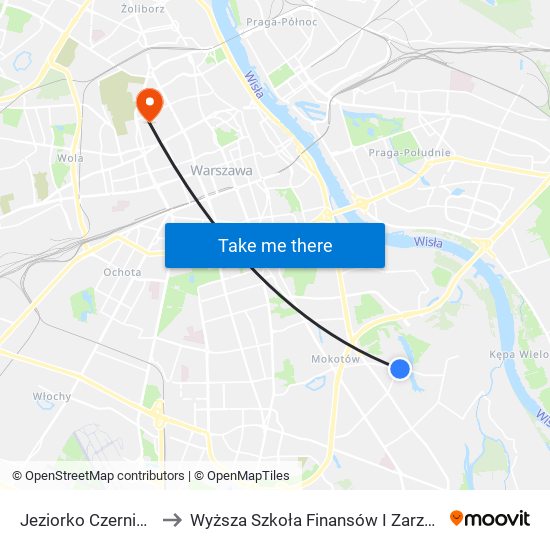 Jeziorko Czerniakowskie 01 to Wyższa Szkoła Finansów I Zarządzania W Warszawie map