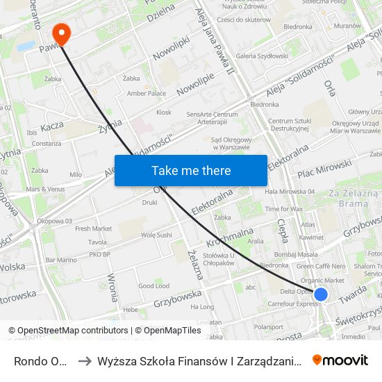 Rondo ONZ 02 to Wyższa Szkoła Finansów I Zarządzania W Warszawie map