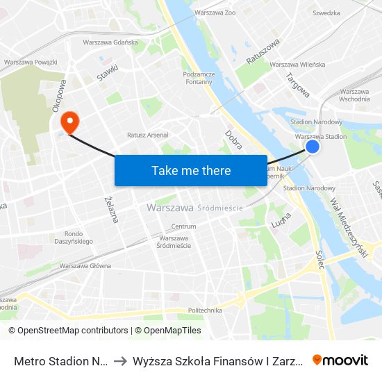 Metro Stadion Narodowy 07 to Wyższa Szkoła Finansów I Zarządzania W Warszawie map