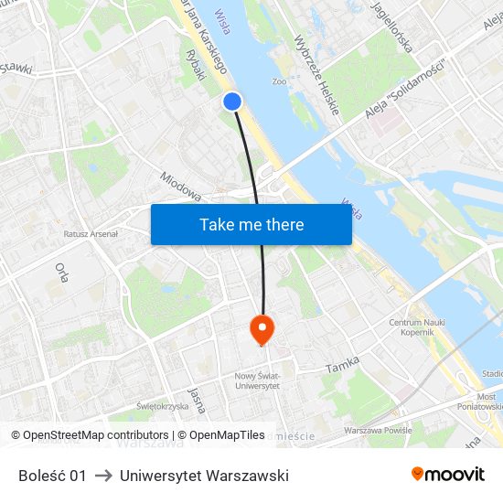 Boleść 01 to Uniwersytet Warszawski map