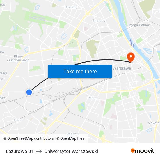 Lazurowa to Uniwersytet Warszawski map