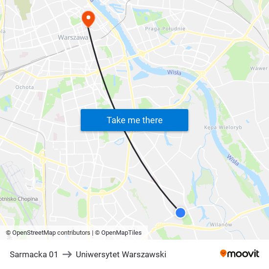 Sarmacka 01 to Uniwersytet Warszawski map