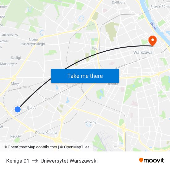 Keniga 01 to Uniwersytet Warszawski map