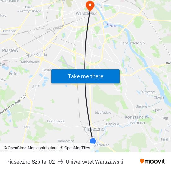 Piaseczno Szpital 02 to Uniwersytet Warszawski map