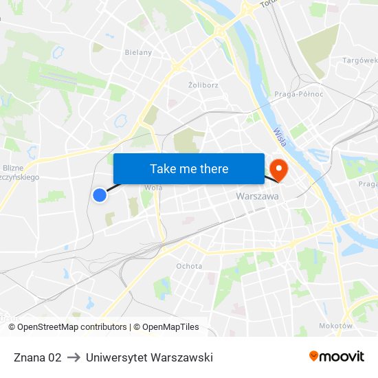 Znana 02 to Uniwersytet Warszawski map