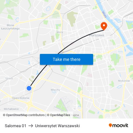 Salomea to Uniwersytet Warszawski map