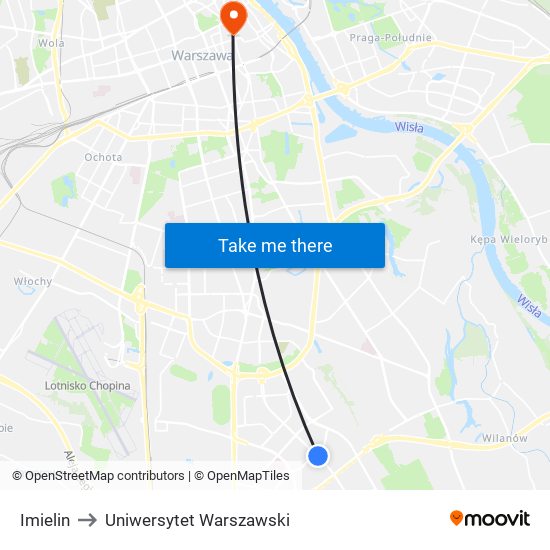 Imielin to Uniwersytet Warszawski map