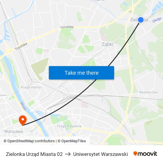 Zielonka Urząd Miasta 02 to Uniwersytet Warszawski map