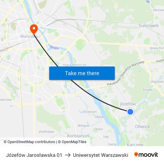 Józefów Jarosławska 01 to Uniwersytet Warszawski map