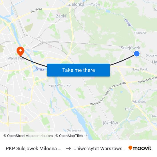 PKP Sulejówek Miłosna 01 to Uniwersytet Warszawski map