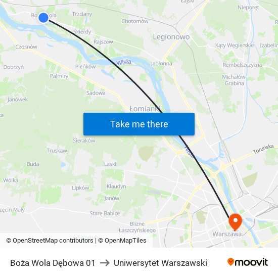 Boża Wola Dębowa 01 to Uniwersytet Warszawski map