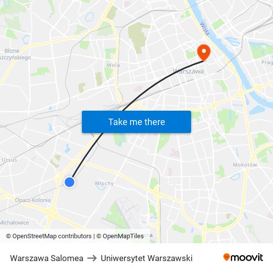 Warszawa Salomea to Uniwersytet Warszawski map