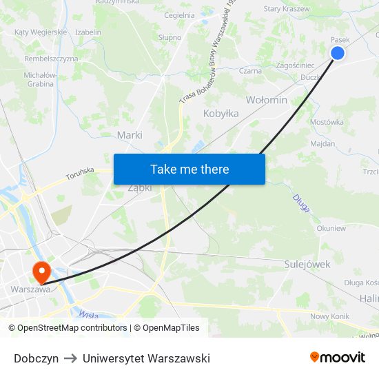 Dobczyn to Uniwersytet Warszawski map