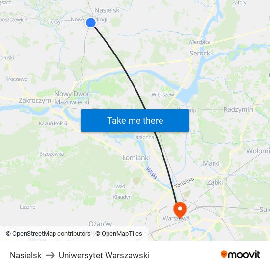Nasielsk to Uniwersytet Warszawski map
